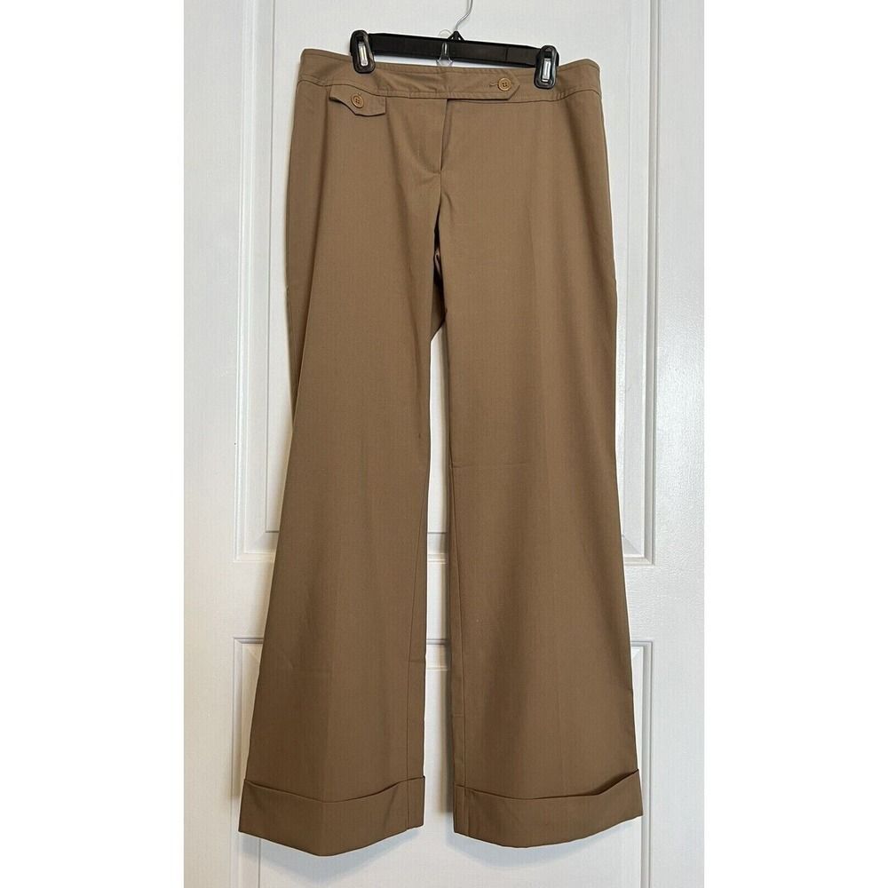 TRINA TURK Khaki Tan Camel Brown Wide Leg Dress Pant Trouser Designer Cuffed 10